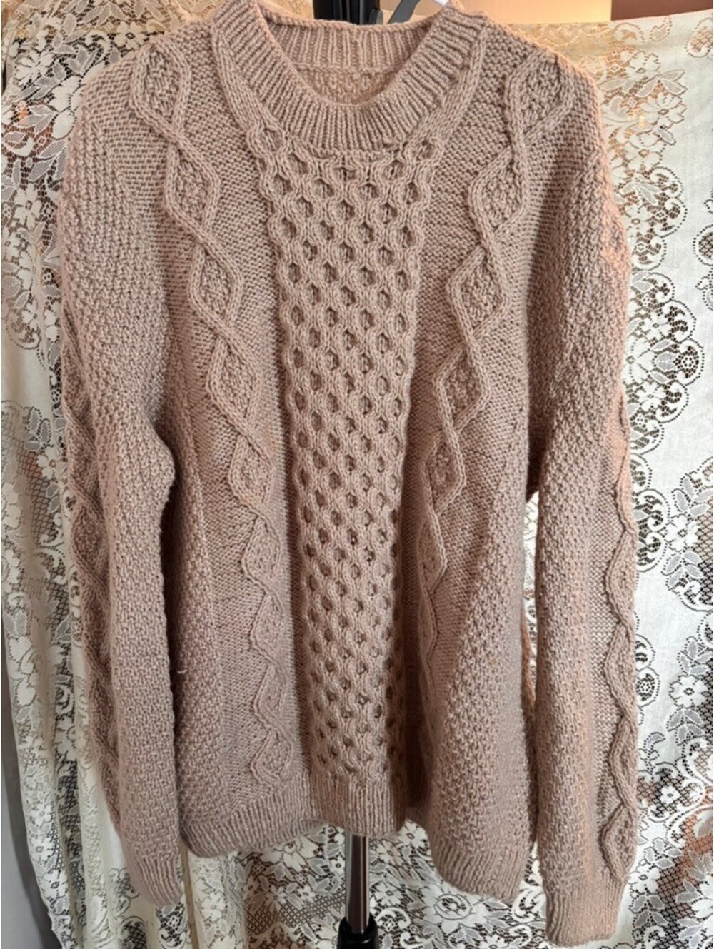 Vintage Chunky Cable Knit Fisherman Sweater | Oatmeal Oversized Cozy Pullover